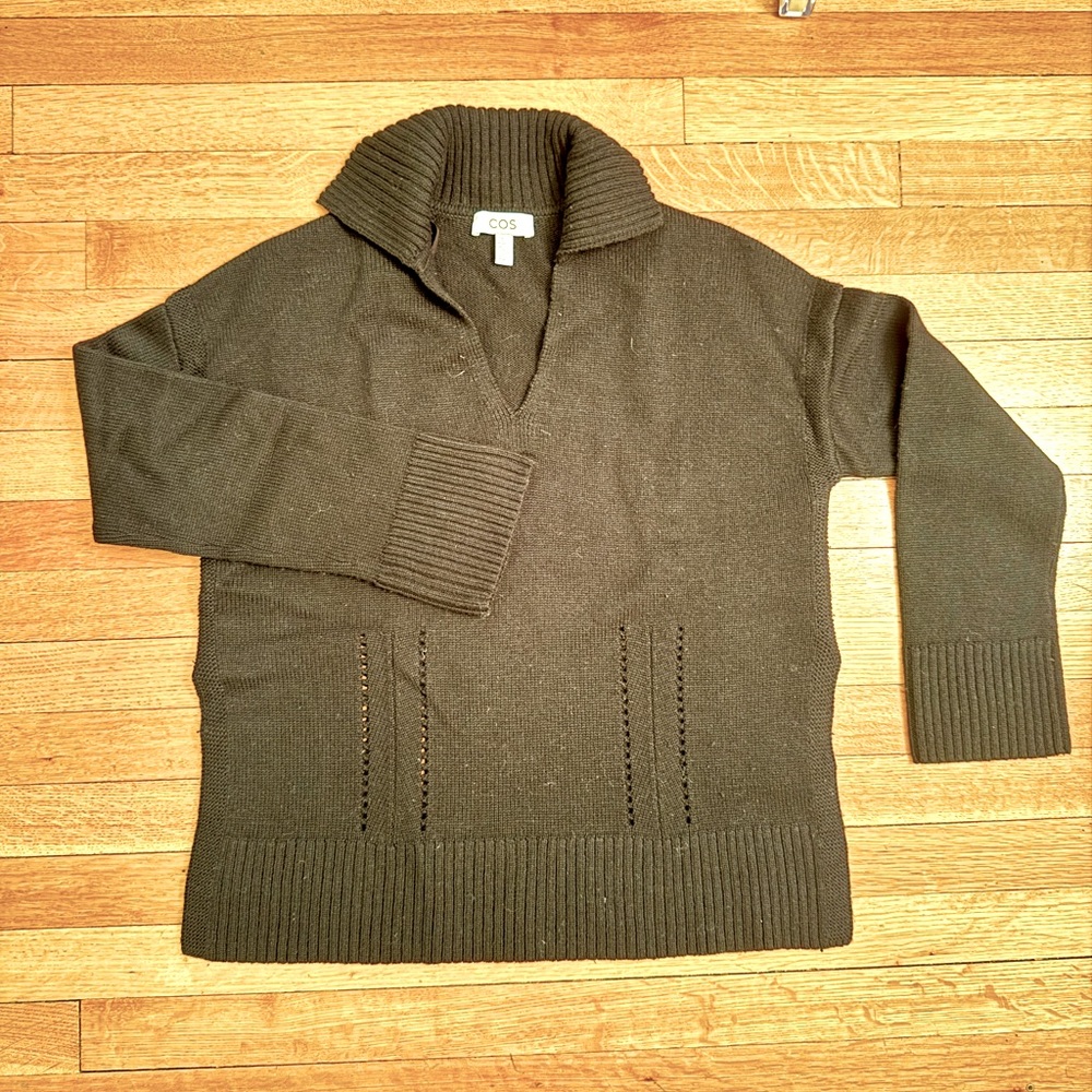 COS Black Merino Sweater with Collar-XS